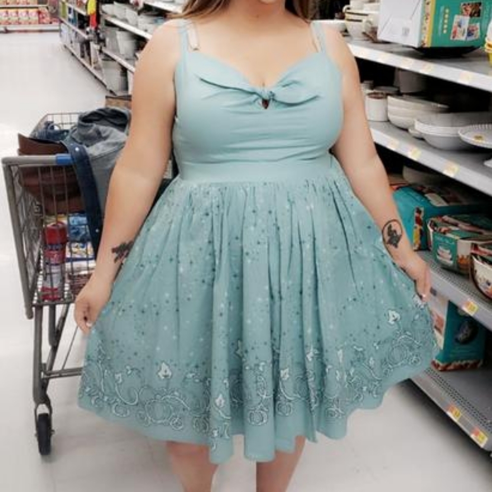 Torrid Disney Cinderella Fairy Godmother Aqua Tie-Front Skater Dress